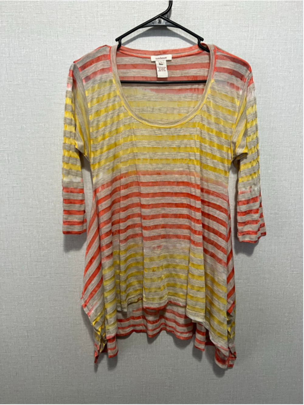 Sundance Yellow And Orange Striped Asymmetrical Lightweight Half Sleeve Top